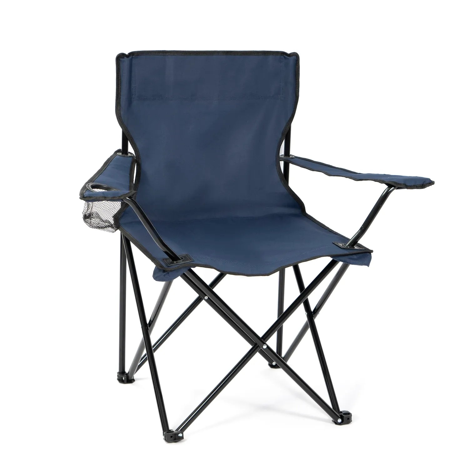 Blauer 24Move Campingstuhl mit Getränkehalter, faltbar bis 100kg, inklusive Tragetasche.