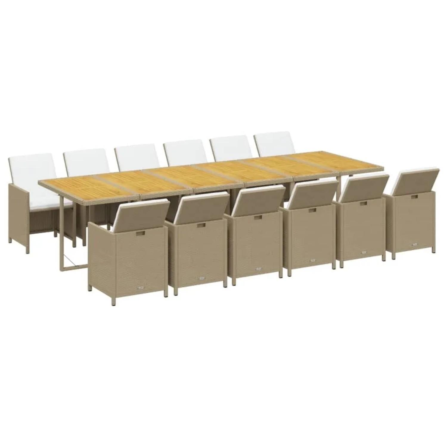 vidaXL 13-Tlg Garten-Essgruppe mit Kissen Poly Rattan Beige 3095635