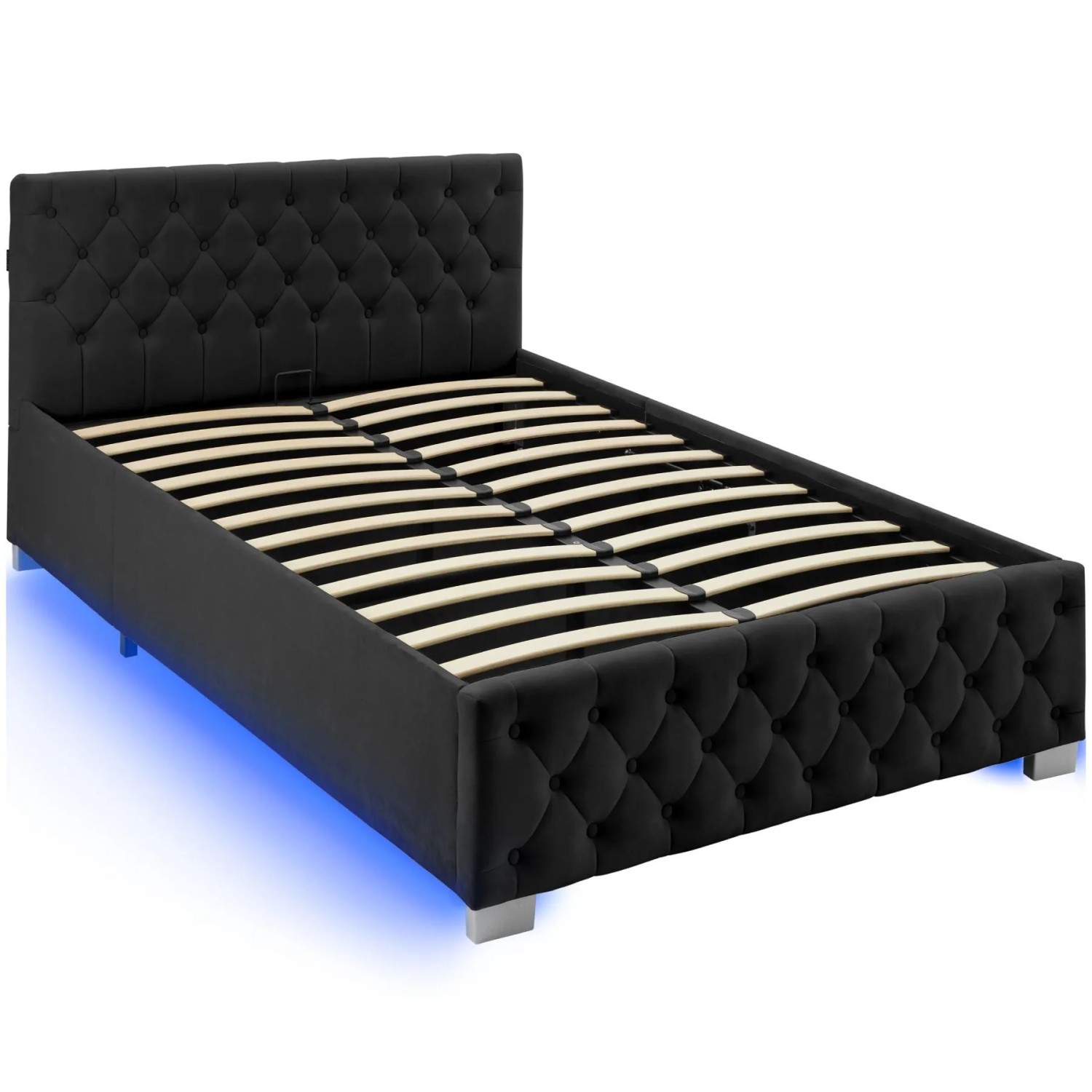 Tectake Polsterbett Sedona In Samtoptik Mit Steppmuster Indirekte Led Beleuchtung An Den Seiten 120 x 200 cm 120 x 200 x 83 cm Samtoptik Schwarz