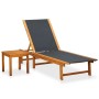 Sonnenliege mit Tisch aus Akazienholz und Textilene, verstellbare Rückenlehne. Ideal für Garten und Terrasse.