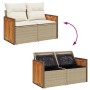 7-tlg. Garten-Sofagarnitur Beige Poly Rattan mit Kissen und Stauraum.