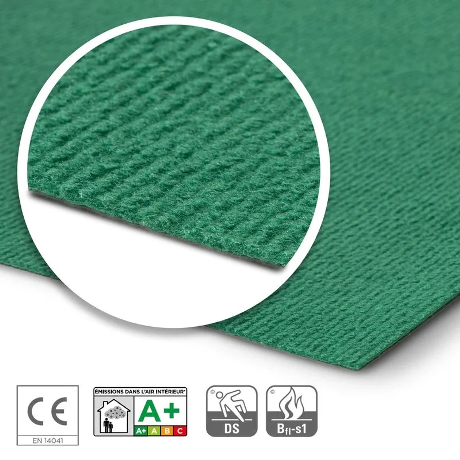 Grüner KARAT Messeteppich Sintra mit Rippenstruktur, Zuschnitt nach Maß.