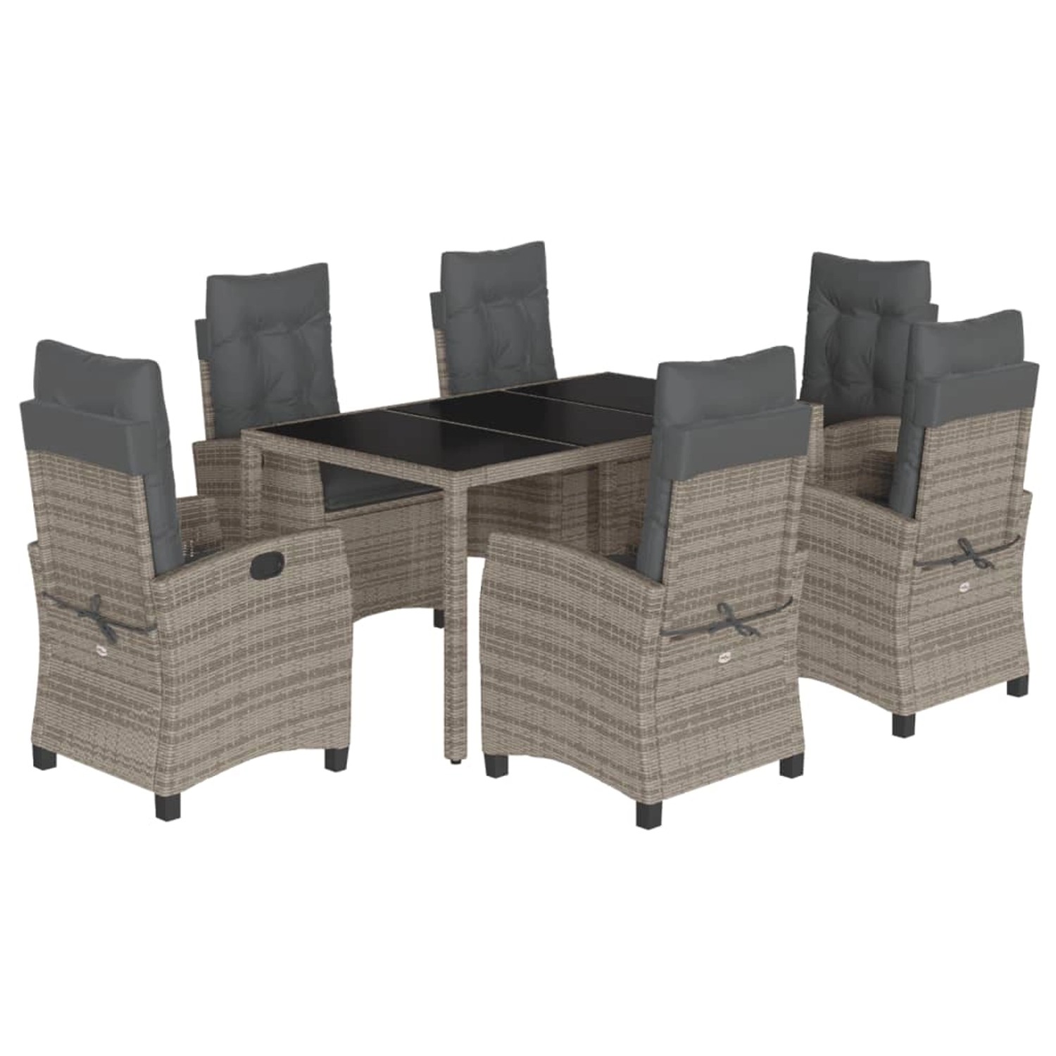 vidaXL 7-Tlg Garten-Essgruppe mit Kissen Grau Poly Rattan 3212649 günstig online kaufen