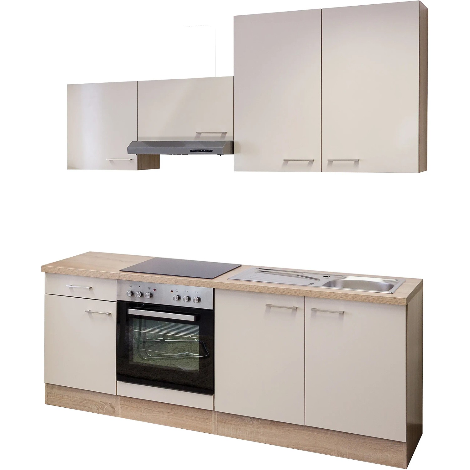 Flex-Well Exclusiv Küchenzeile Nepal 210 cm Kaschmir Glanz-Sonoma Eiche