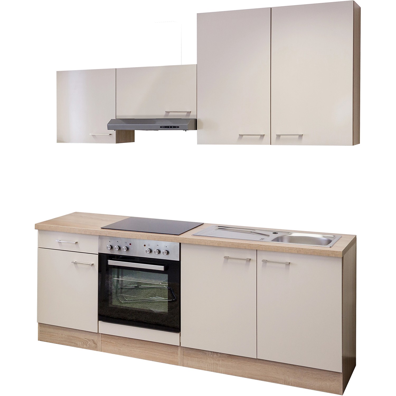 Flex-Well Exclusiv Küchenzeile/Küchenblock Orlando 210 cm Kaschmir Glanz-Sonoma Eiche
