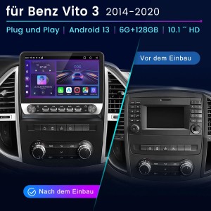 Junsun Autoradio für Benz Vito 3 W447. Vergleich: Altes Radio vs. modernes 10.1" Android Touchscreen im Armaturenbrett.