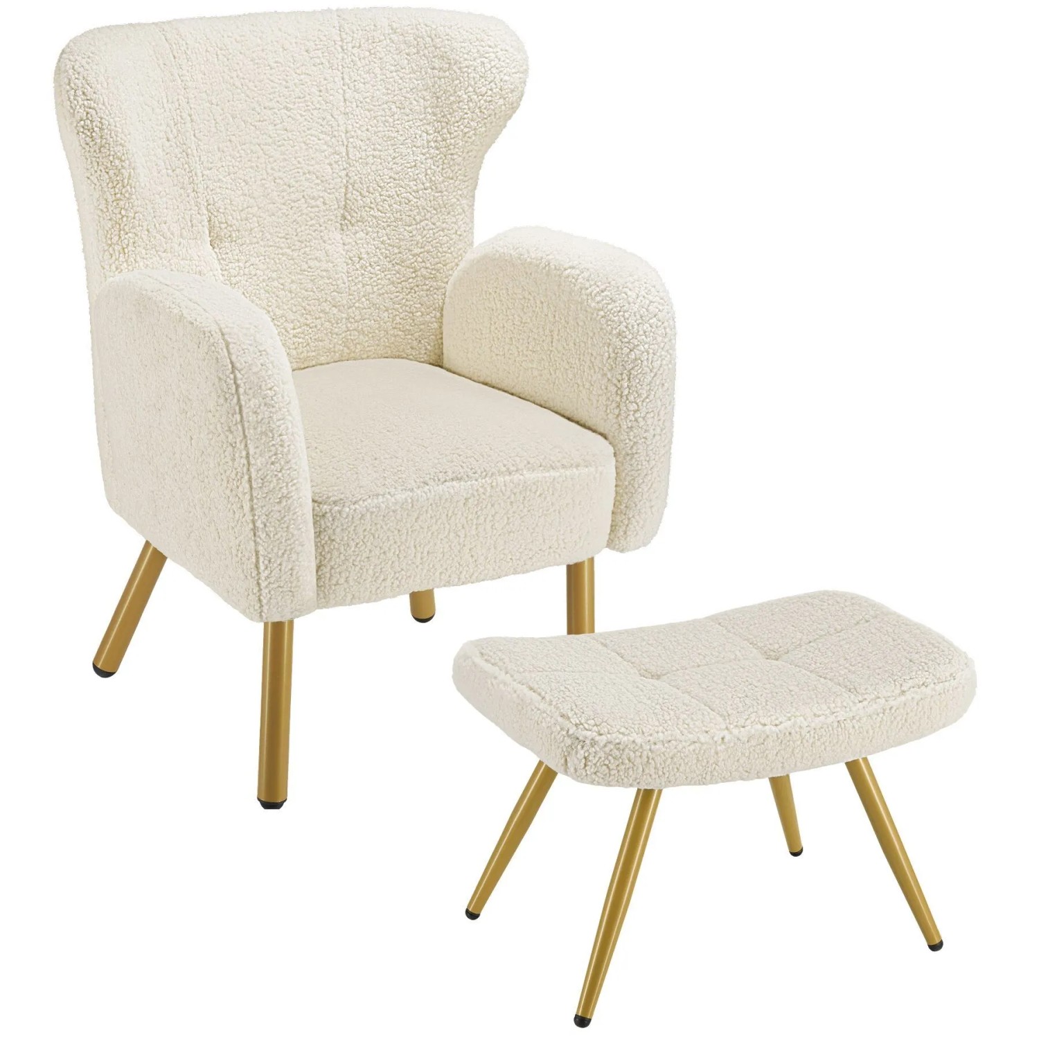 Tectake Sessel Mit Hocker Vänersborg Dick Gepolstert  Mit Bouclé Bezug Breite Armlehnen und Große  Ergonomische Rückenlehne Keine Angabe 71 x 72 x 92
