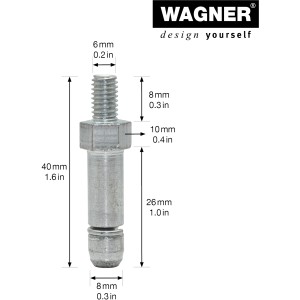 Wagner Gewindestift, 40mm, 2er-Set für Rollen und Räder. Detailaufnahme mit Maßangaben.
