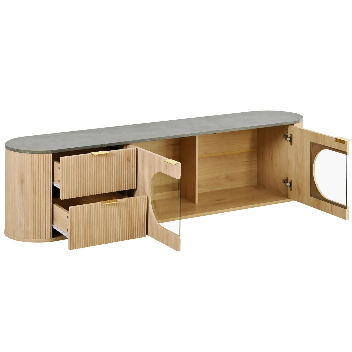 okwish TV Schrank mit Glas Tür und Stauraum für Wohnzimmer 172x38x45.5cm Natur