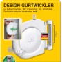 Schellenberg Design-Gurtwickler Mini, weiß, mit grauem Rollladengurt. Rollladenantrieb für Mini-Rollladen.