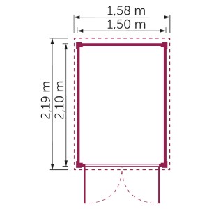 Grundriss Kiehn-Holz Gerätehaus KH 19-001, 150x210 cm, Maße für Holz-Gartenhaus.