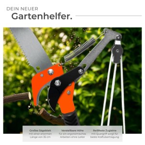 Tectake Teleskop Astschere mit Sägeblatt und Seilzug zum Schneiden von Ästen im Garten.