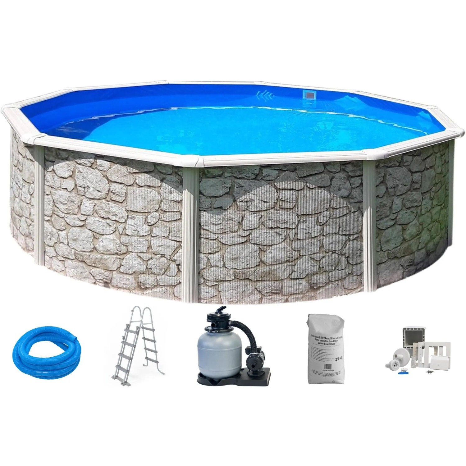 Summer Fun Stahlwand Pool-Set Stein-Dekor VIGO Aufstellbecken rund  Ø 460 x 120c