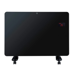 Schwarzer Midea Konvektor NDK15-15MR mit 1500 Watt, digitalem Display und Rollen.