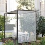 WOLTU Abdeckplane 3x6m, grau, PE-Gewebeplane mit Ösen, als Windschutz für eine Terrasse mit Tisch und Stühlen.