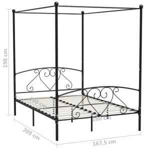 Schwarzes Metall Himmelbett-Gestell 160x200 cm für Schlafzimmer mit Lattenrost.