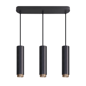 Moderne LUXULA Pendelleuchte, 3-flammig, schwarz mit Goldring. Design Hängelampe für Lampen & Leuchten.
