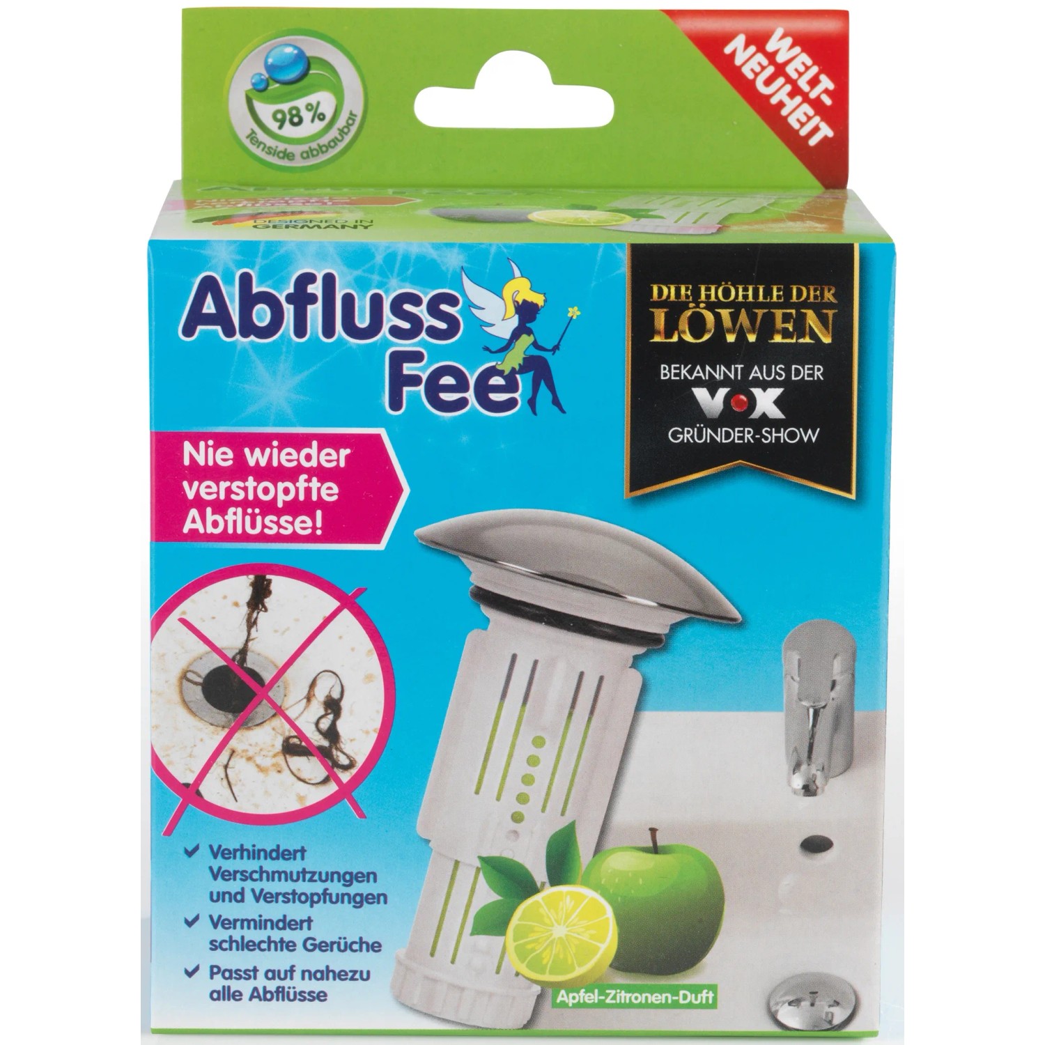 Abfluss-Fee Waschbeckenstöpsel in Weiß-Chrom, verhindert Verstopfungen und Gerüche im Abfluss.