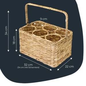 HMF 37219 Flaschenträger 6 Flaschen Flaschenkorb Geflochten Wasserhyazinthe 32 x 22 x 18 cm