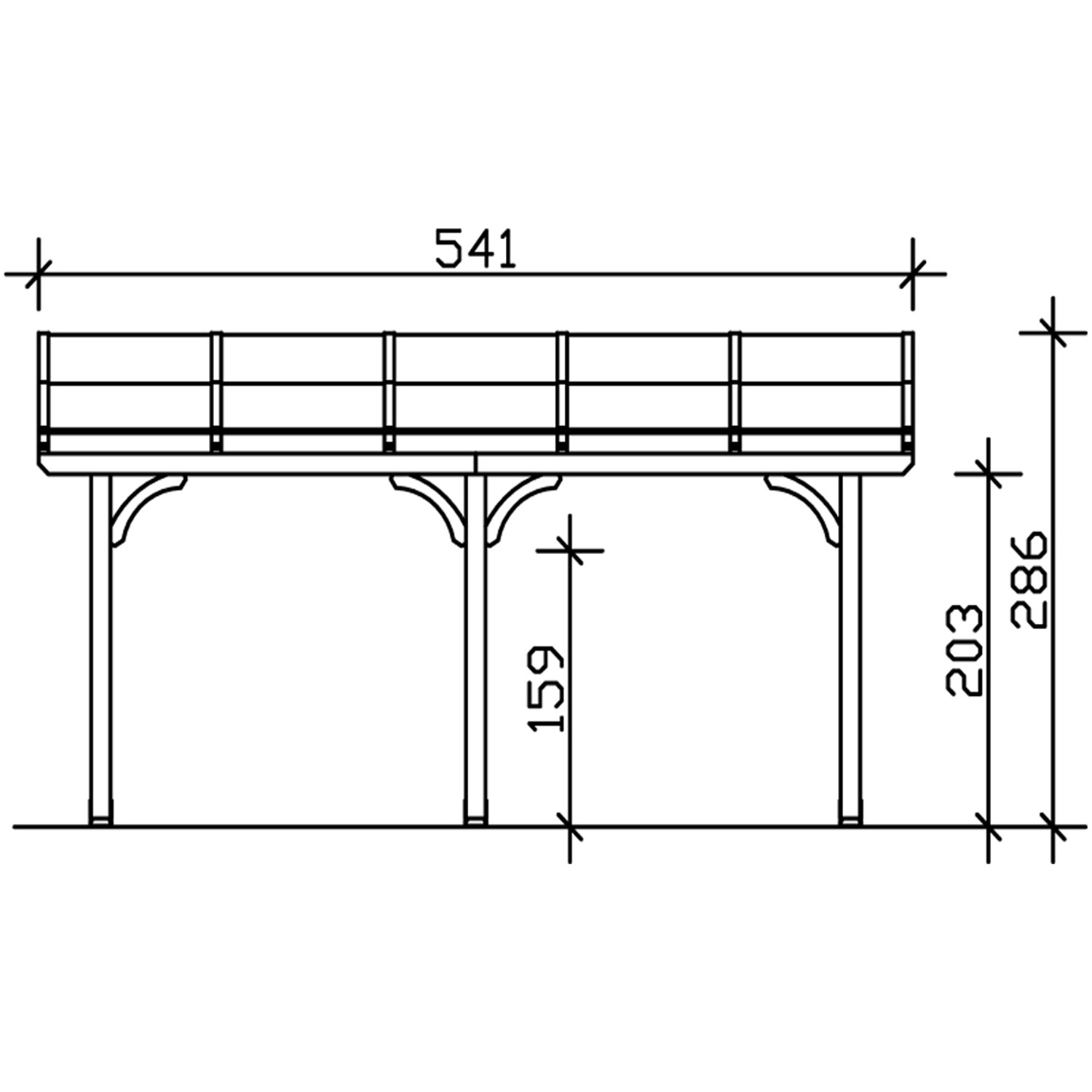 Technische Zeichnung einer Skan Holz Terrassenüberdachung Venezia 541x289 cm, Nussbaum Leimholz.