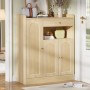 Merax Rattan Schuhschrank, naturfarben, 3 Türen mit Rattan-Optik, Schublade. Heller Holzschrank für Flur.
