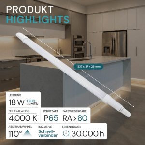Weiße LUXULA LED Feuchtraum Wannenleuchte, 120cm, für Lampen & Leuchten im Innenraum.