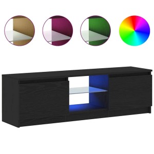 Schwarzer TV-Schrank in Eichen-Optik mit LED-Beleuchtung, 120 cm breit.