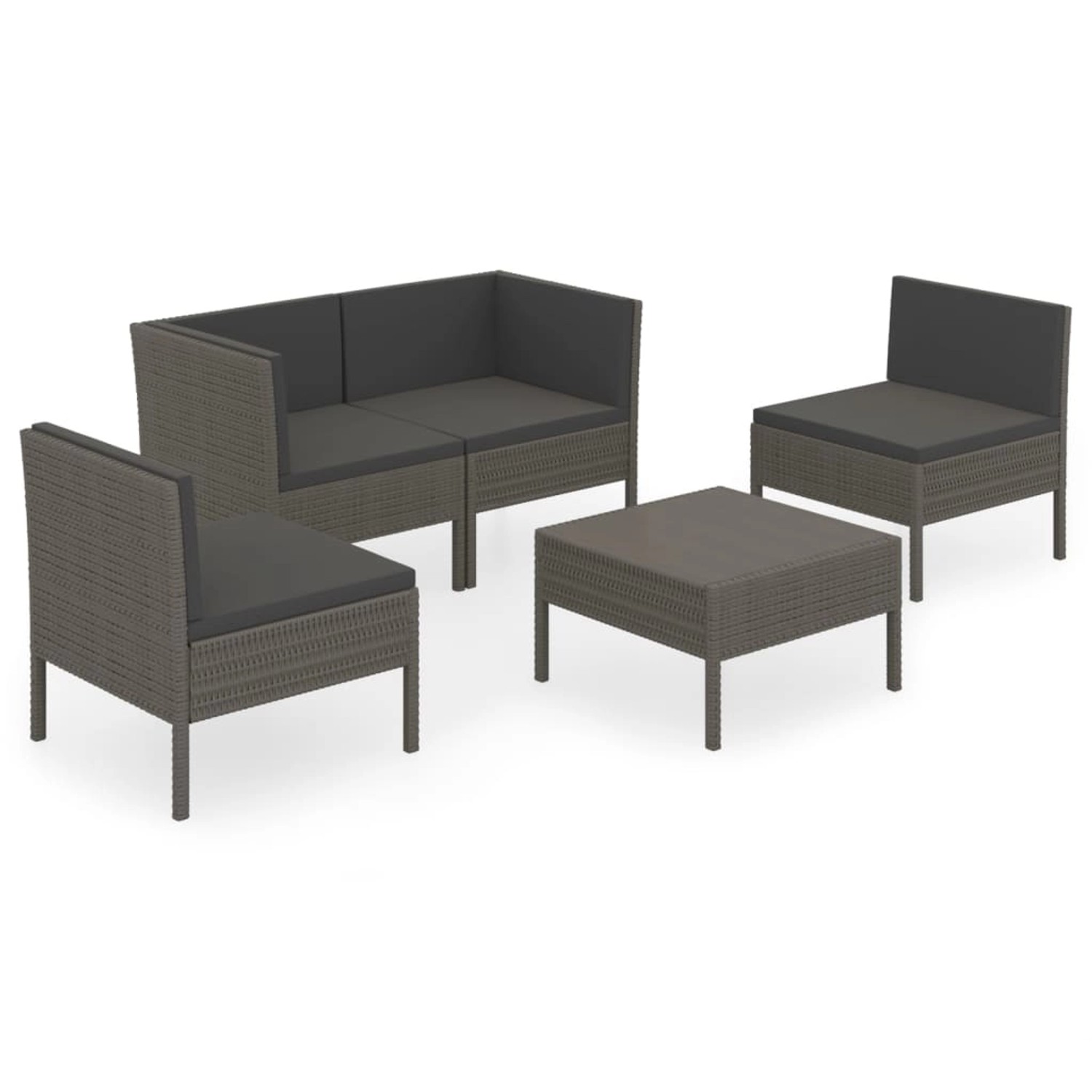 vidaXL 5-tlg Garten-Lounge-Set mit Auflagen Poly Rattan Grau Modell 13