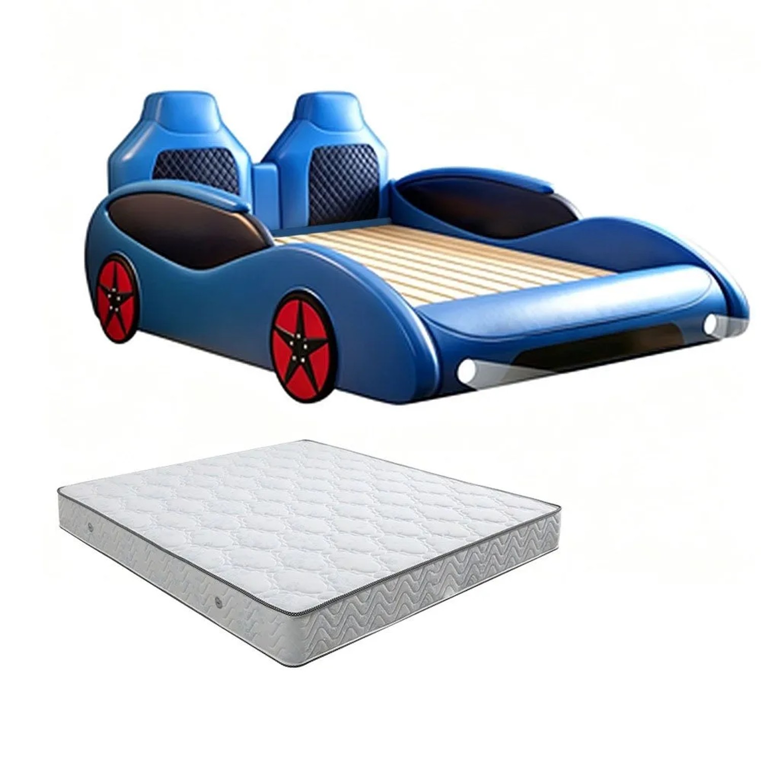 360Home Kinderbett Blau 120 CM Auto Design Mit LED Und Matratze W108L120190CD