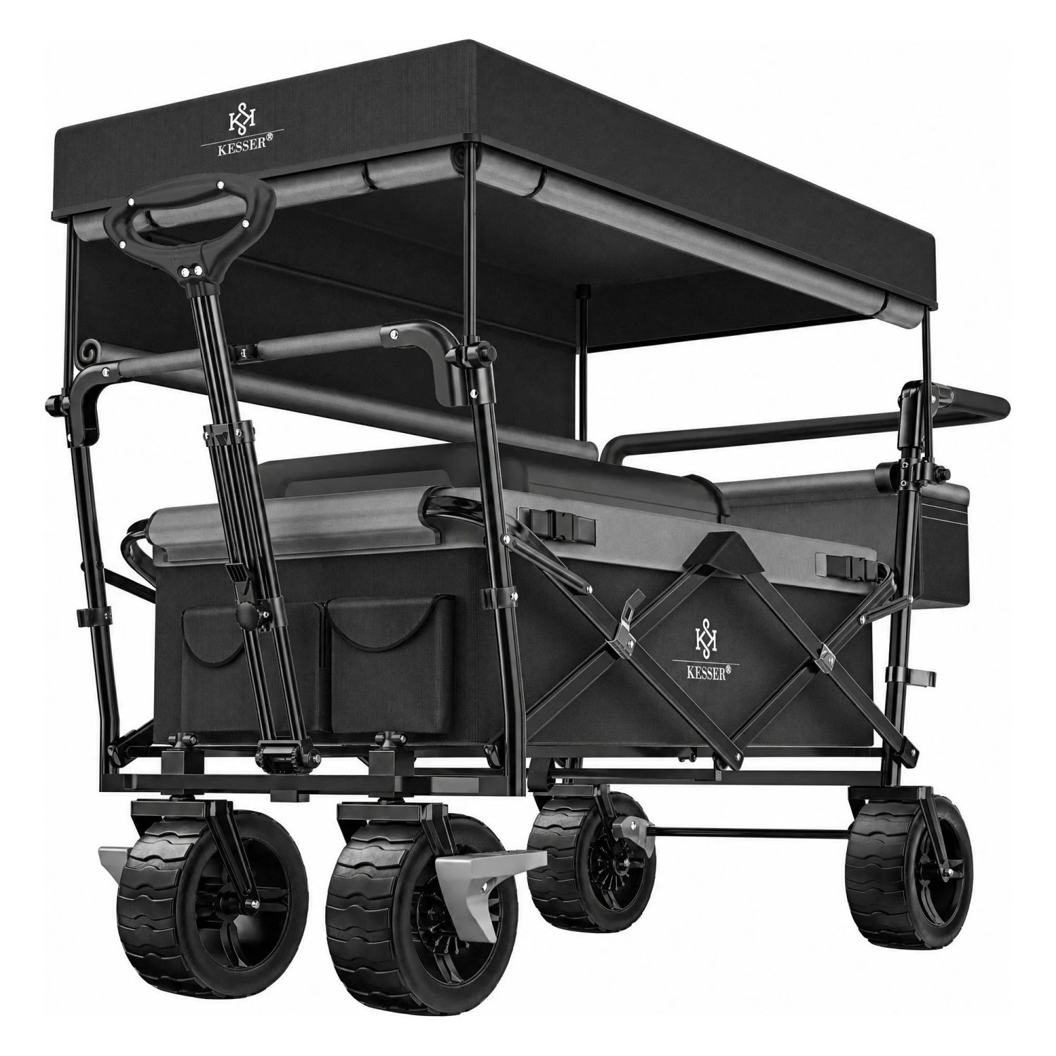 KESSER Bollerwagen GT9000 Faltbar mit Dach Belastbar Bis 150 kg Schwarz Grau