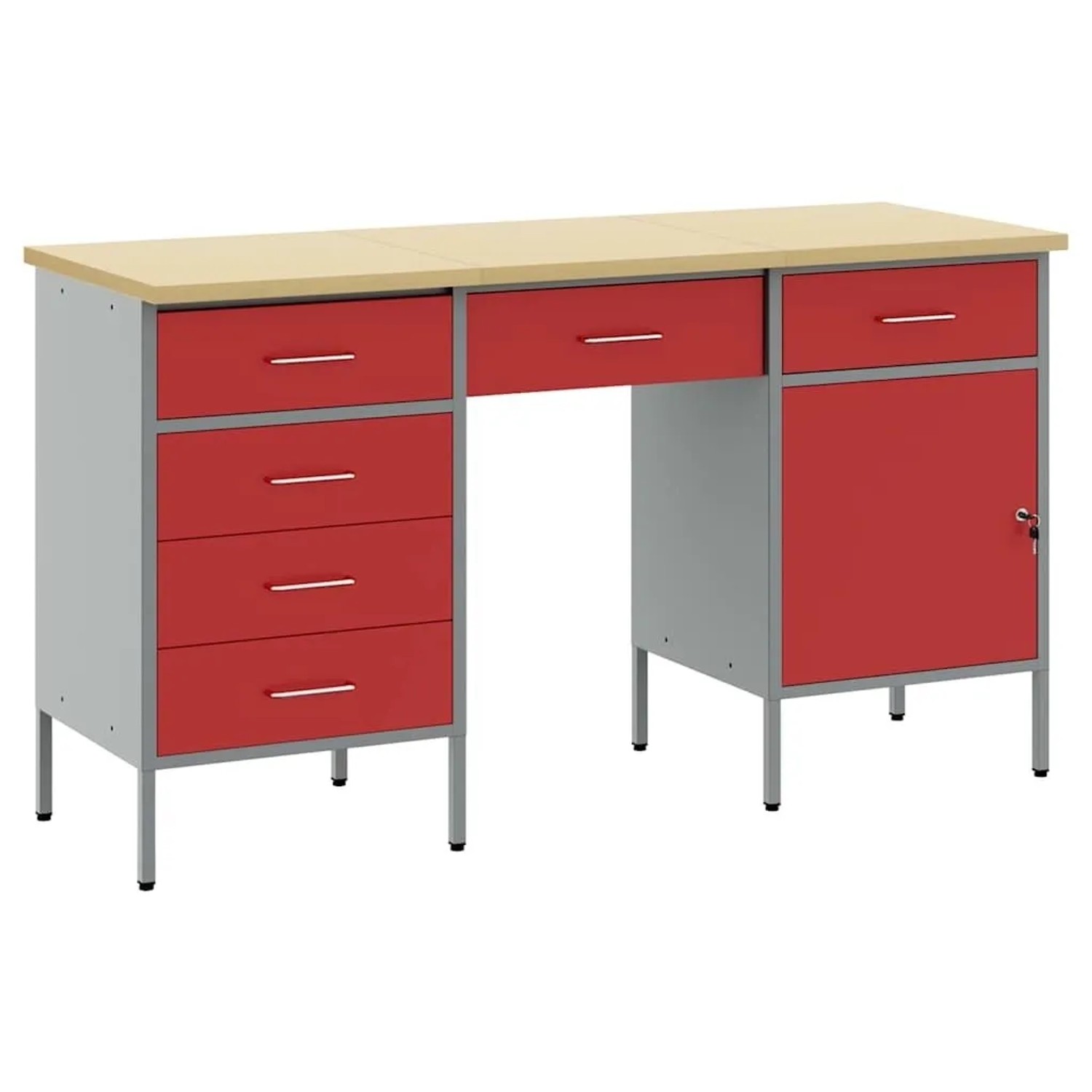 vidaXL Werkbank 3-Tlg Rot 150 x 55 x 85 cm Ingenieure Holz und Stahl 3321379