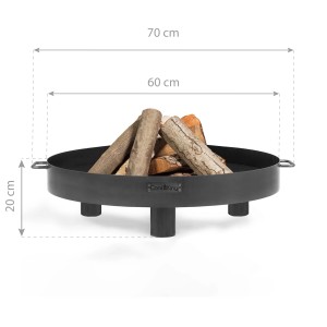 Schwarze CookKing Feuerschale Tunis, Ø 60 cm, aus Stahl mit Holzscheiten. Feuerstelle für Garten und Terrasse.