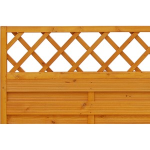 Sichtschutzzaun Country, pinienfarben lasiert, 120x180cm, mit Lattenzaun-Element oben.