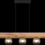 Moderne Globo Pendelleuchte Moitas, 5-flammig, schwarz matt mit Rauchglas-Schirmen und Holzoptik.