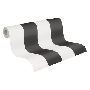 PROFHOME Streifen Tapete in Schwarz und Weiß, traditionelles Design, Vliestapete.