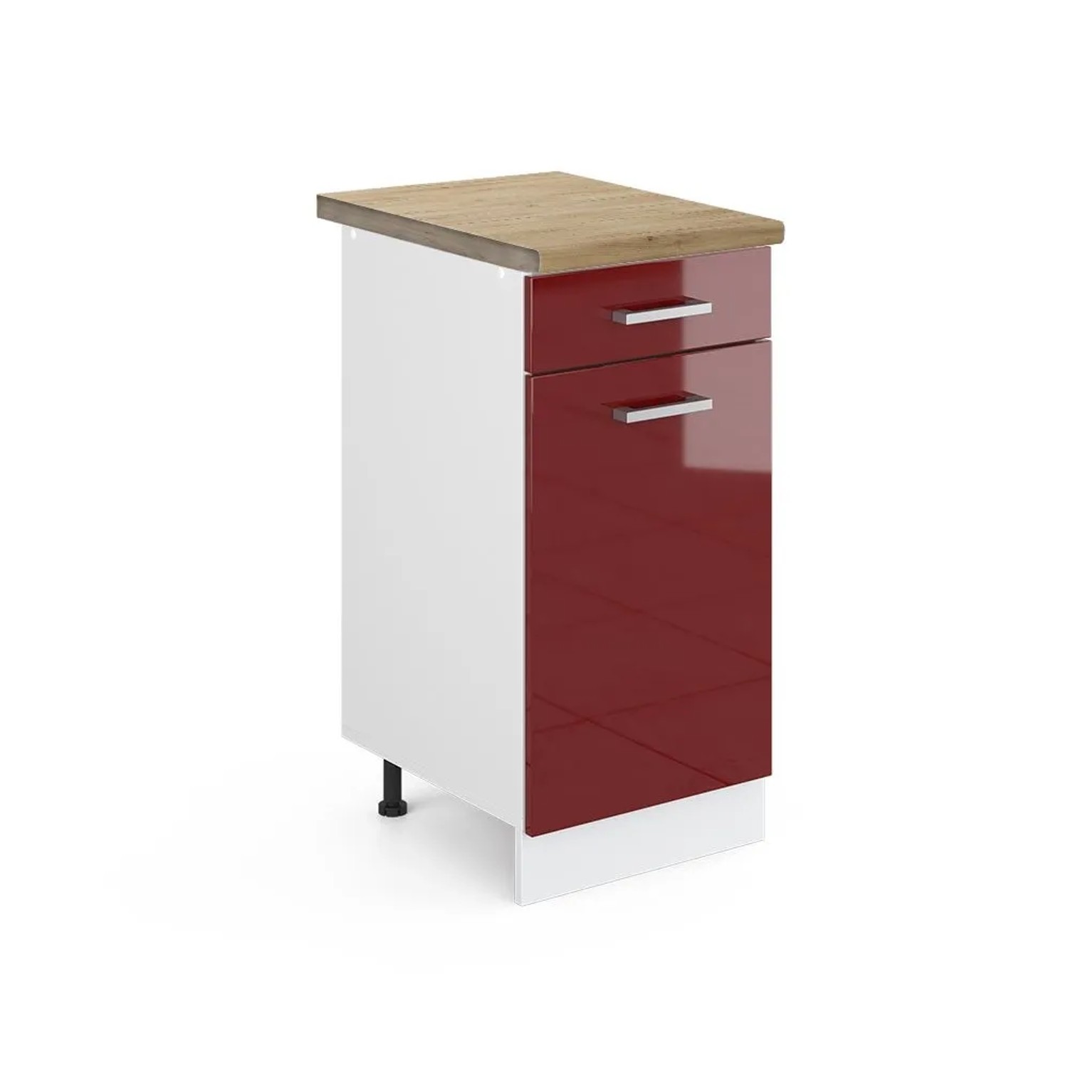 Vicco Küchenunterschrank R-Line Rot Hochglanz 40 x 82 AP Eiche Opt3
