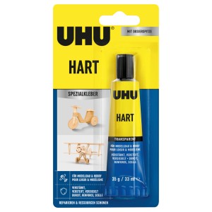 Uhu Hart Spezialkleber, 35g Tube, transparent, für Modellbau und Bastelarbeiten.