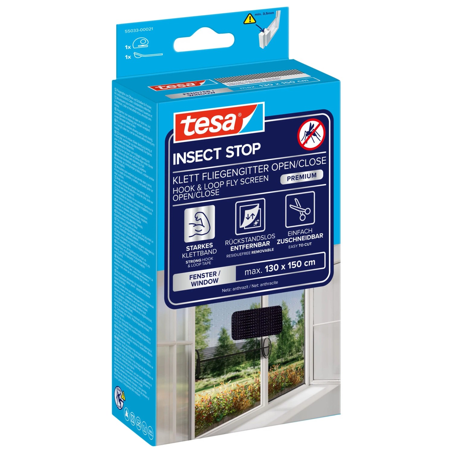 tesa® Insect Stop  Klett Fliegengitter Fenster Open/Close anthrazit