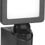 Schwarzer LED-Außenstrahler mit Sensor, flaches Design. Ideal zur Ausleuchtung von Gärten.