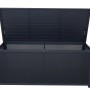Offene, dunkelgraue Siena Garden Kissenbox Sabano (181x79x75cm) zur Aufbewahrung von Gartenauflagen.