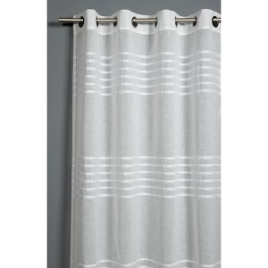 Weißer Bennetti Schal mit Ösen, transparent, mit 3D-Streifen, 140x245 cm. Fenstervorhang für Gardinenstange.