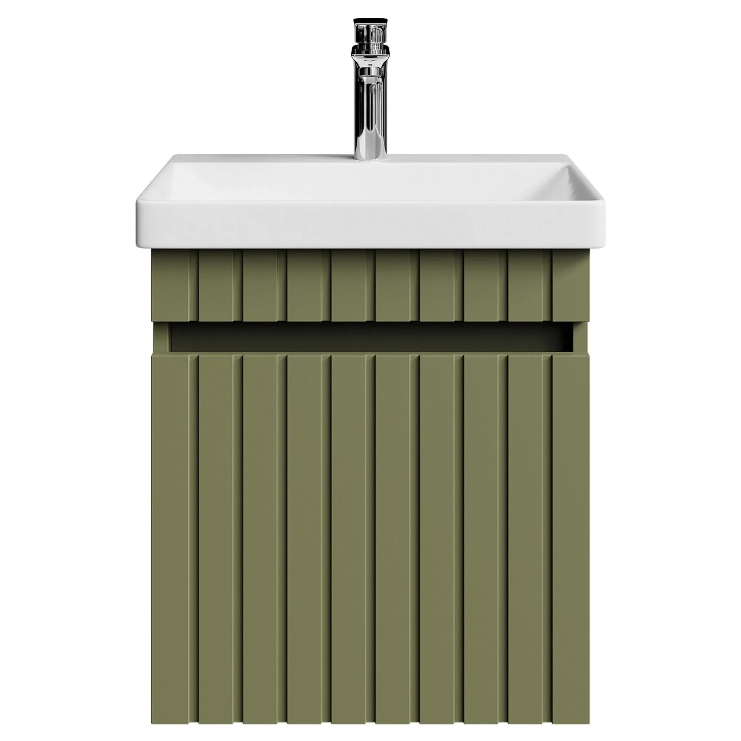 Planetmöbel COSMIA Waschtischunterschrank 50 cm Mintgrün Matt mit Keramikwaschbecken Tür Armatur Chrom Soft Close