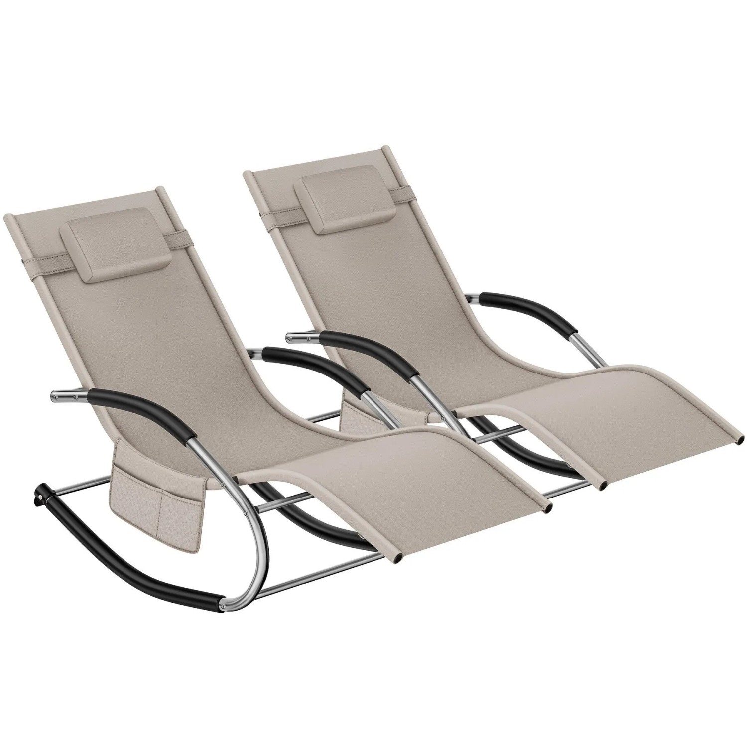 Tectake Sonnenliege Taya Ergonomisch  Mit Komfort Schwingbewegung Geschwungene Armlehnen Mit Schaumstoffpolsterung 2Er Set 142 x 62 x 92 cm Beige