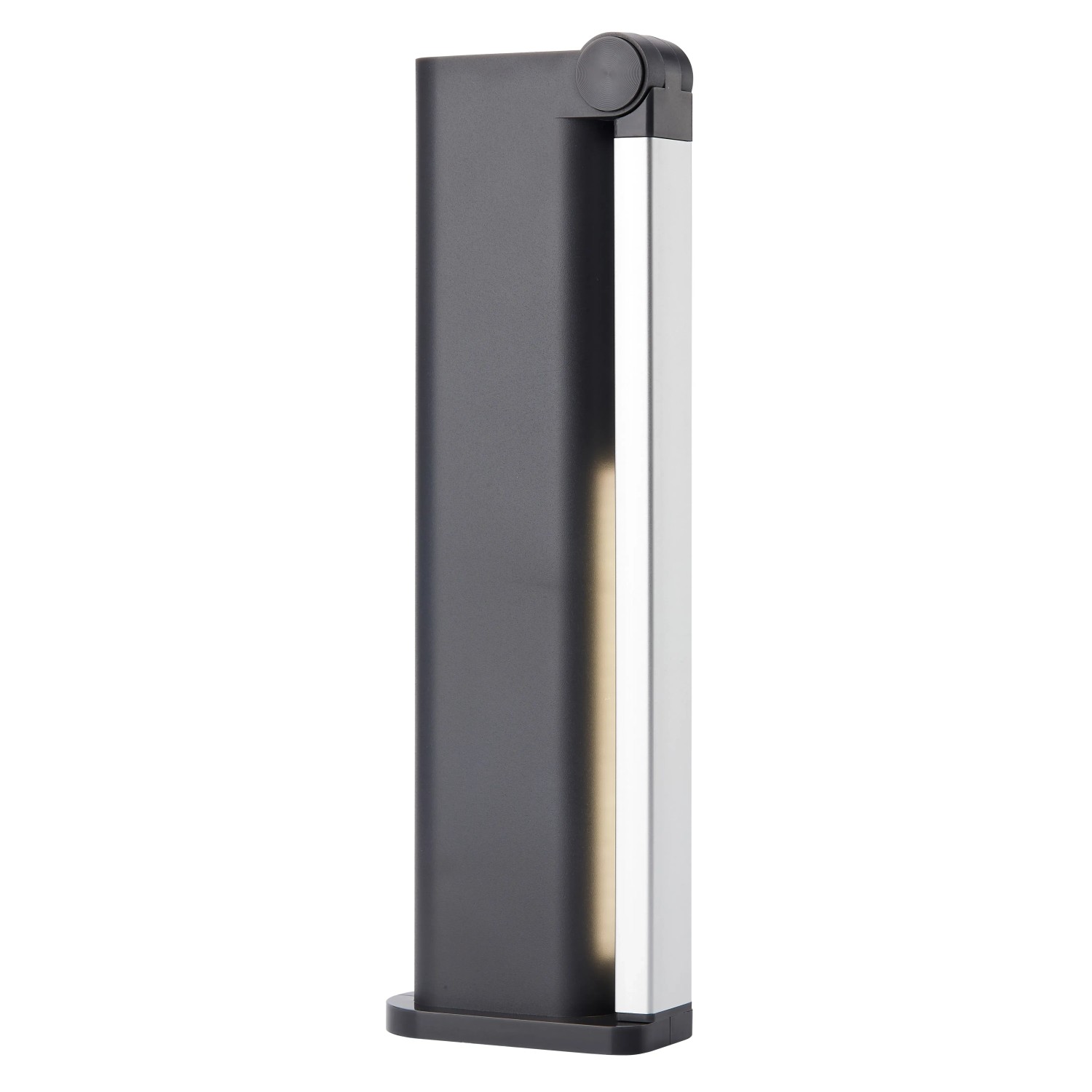 Zusammengeklappte, schwarze Philips LED-Tischleuchte Amber mit Akku.