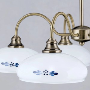 Orion Luster Country Lampe mit Blumendekor, Ø 60cm, Antik-Optik. Hängeleuchte mit Opalglas Schirmen.