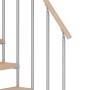 Detailansicht Dolle Mittelholmtreppe Dublin Buche/Perlgrau mit Holzhandlauf und Metallgeländer.