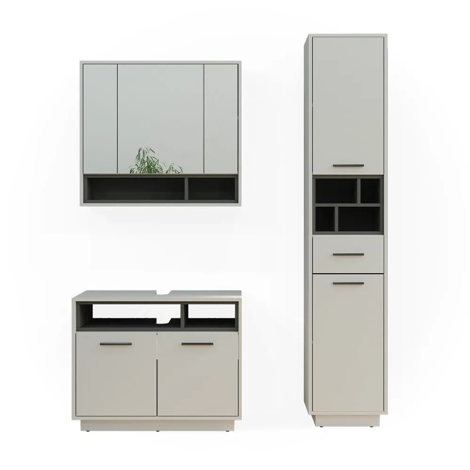 Vicco Badmöbel-Set Beatrice Grau 80 x 64 3-teilig