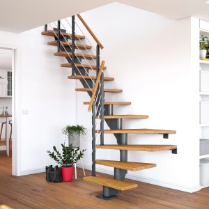 Dolle Mittelholmtreppe Hamburg, Eiche, Anthrazit, 1/4 gewendelt, 75 cm breit.