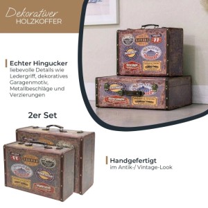 HMF VKO107 Vintage Vintage Koffer Truhe Holzkiste Holz 2er Set Versch Größen Deko Garage