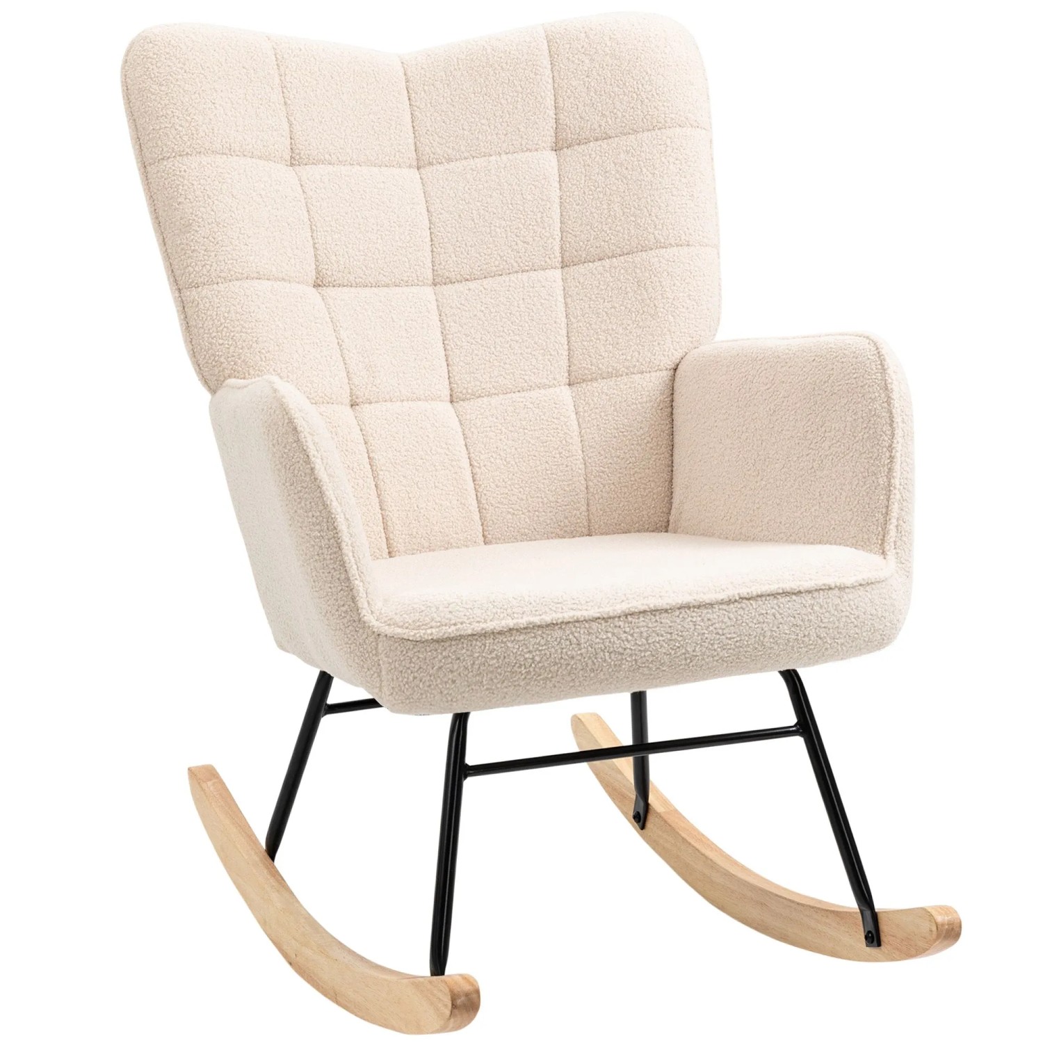 HOMCOM Schaukelstuhl Schaukelsessel, Relaxsessel mit Samtimitat, bis 120kg, Armlehne (Schwingsessel, 1 St), für Wohnzimmer, Beige